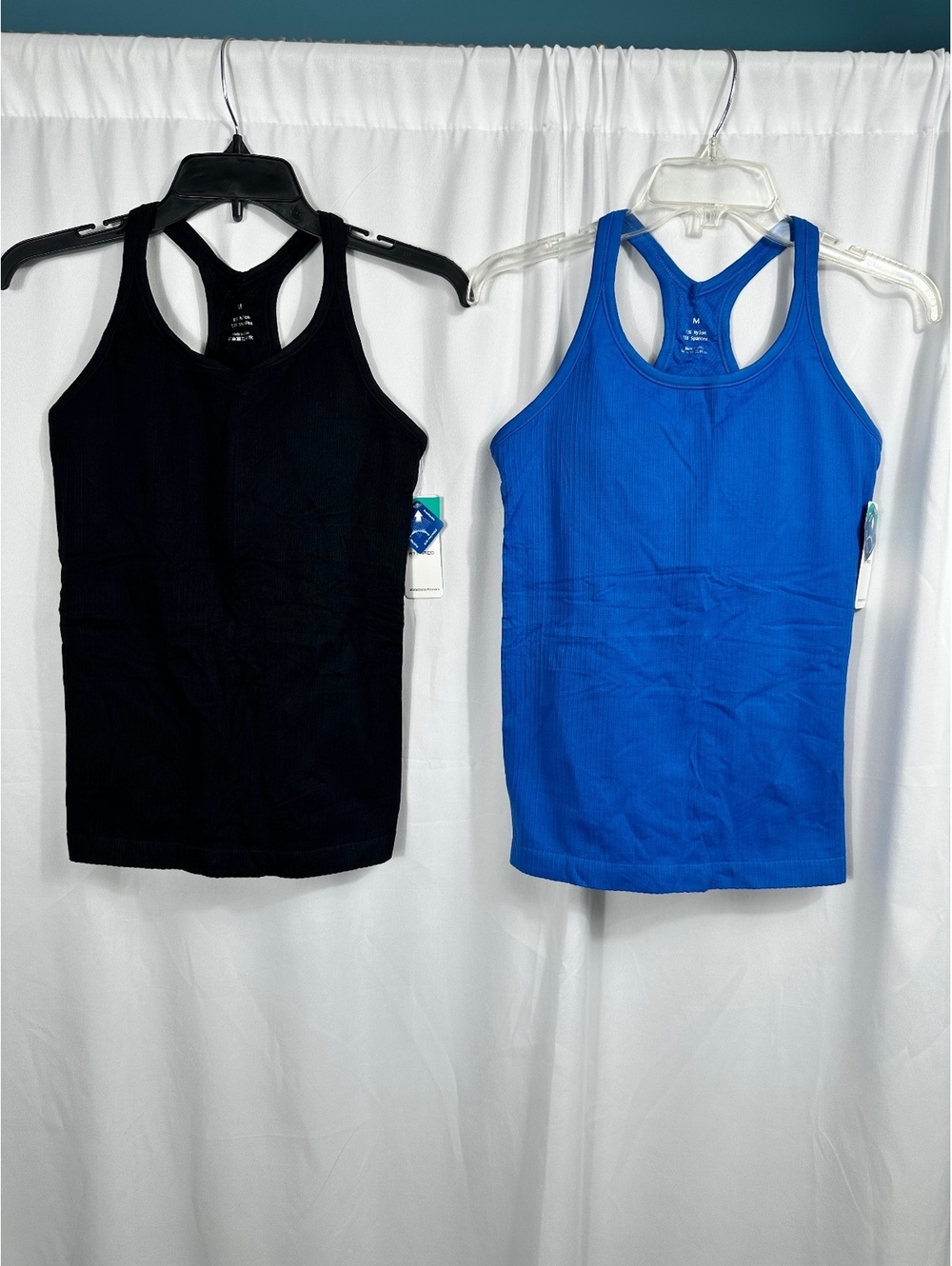 Attraco Women's Racerback Tank Tops 2-Pack - Black and Blue, Size Medium